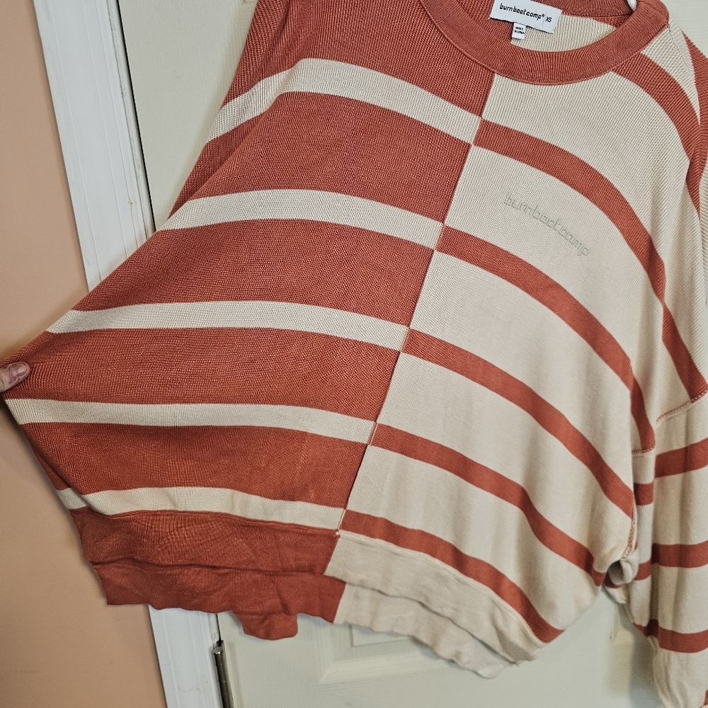 Burn Boot Camp Oversized Striped Crewneck Sweater Colorblock Drop Sleeve - Picture 8 of 8